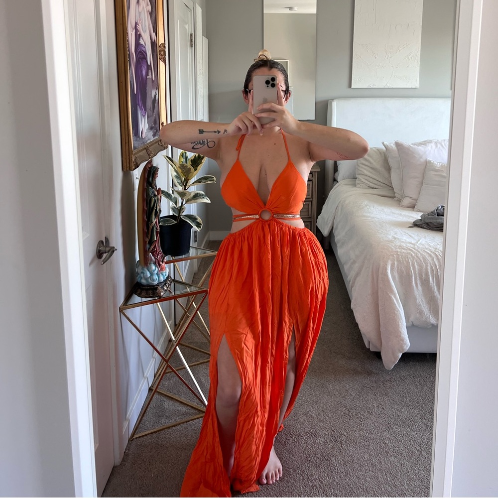 Flowy Bright Orange - Strappy Backless dress